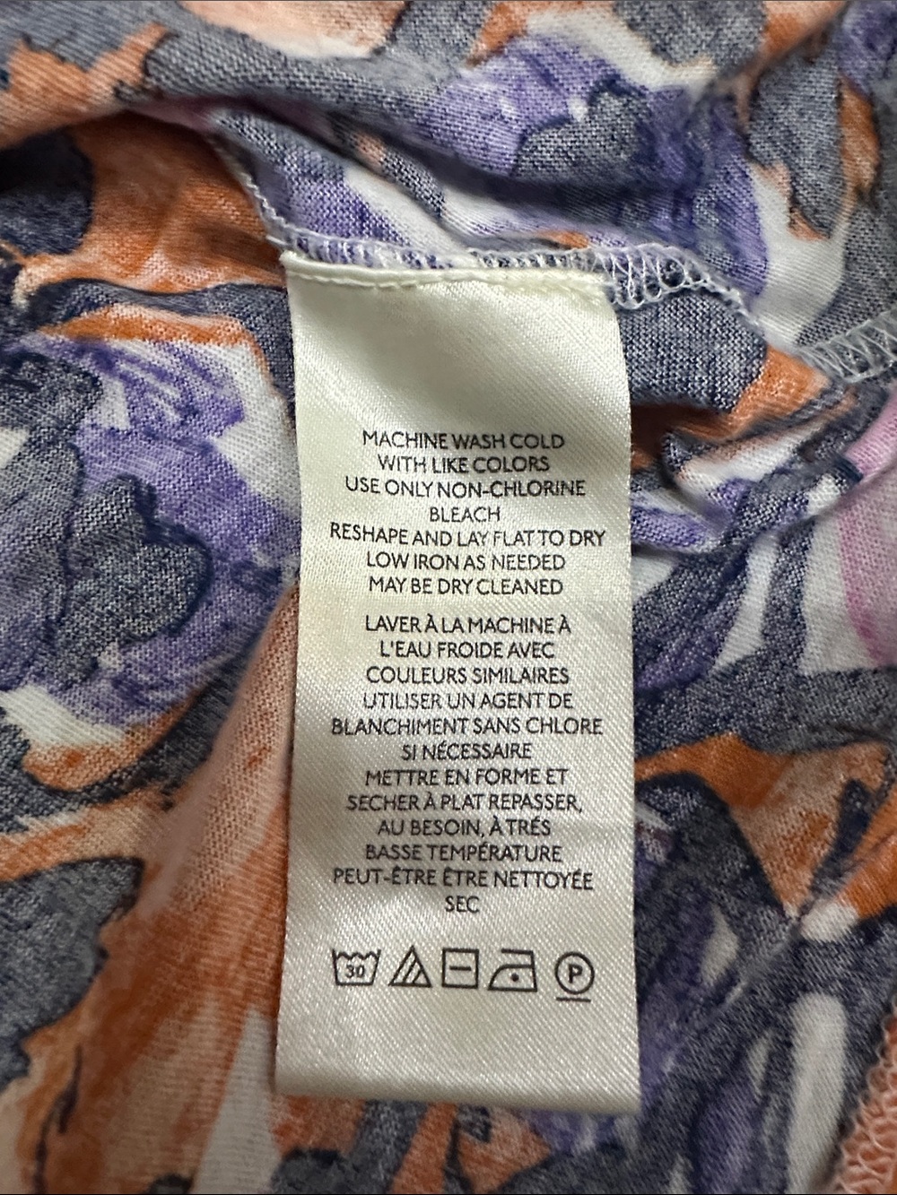 Maeve by Anthropologie Carie Tee Floral V-Neck Top Orange w/ Pink & Navy Blooms - Picture 5 of 12